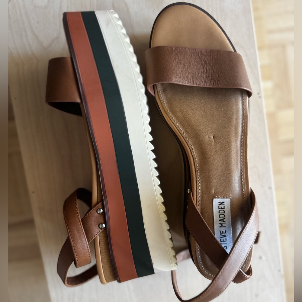 Steve Madden Chunky Platform Sandals Brown Strappy Size 11
